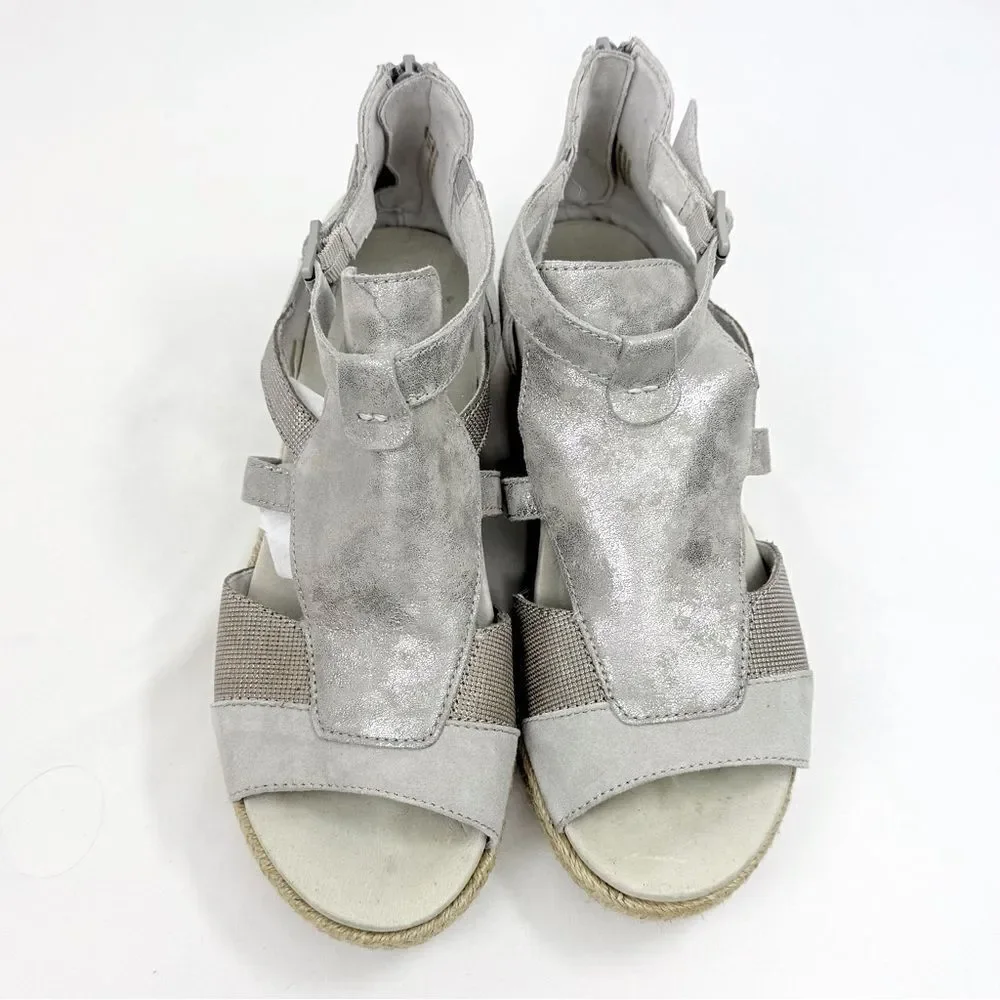 Earth MODENA JASMINE Grey Silver Sparkle Espadrille Wedge Gladiator Sandals